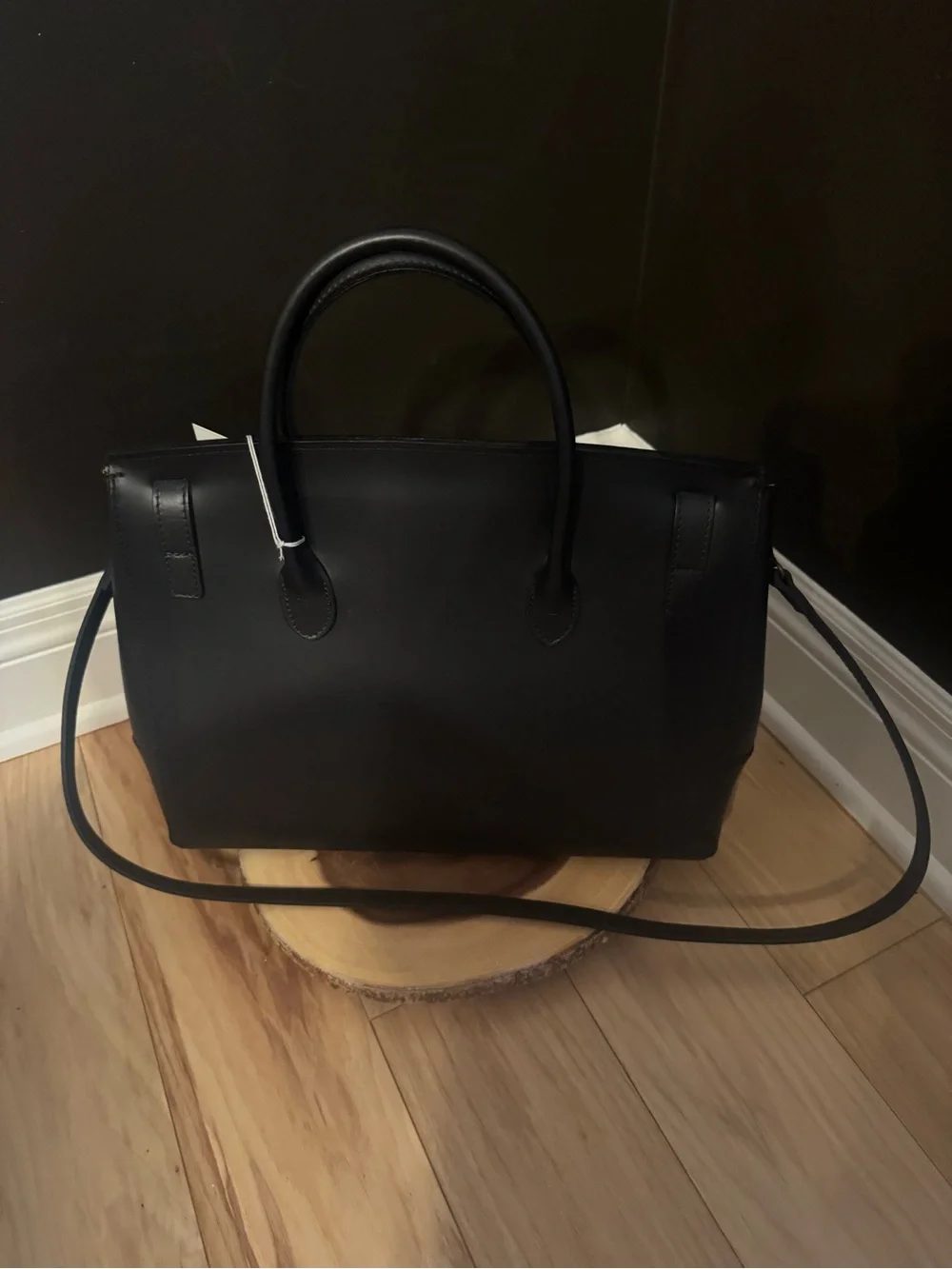 Made in Italy by Lisa Minardi Classic Black Leather Satchel Handbag